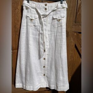 SS Linen White Midi Skirt